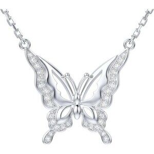 Moissanite Butterfly Pendant Necklace Sterling Silver Adjustable Chain Jewelry G